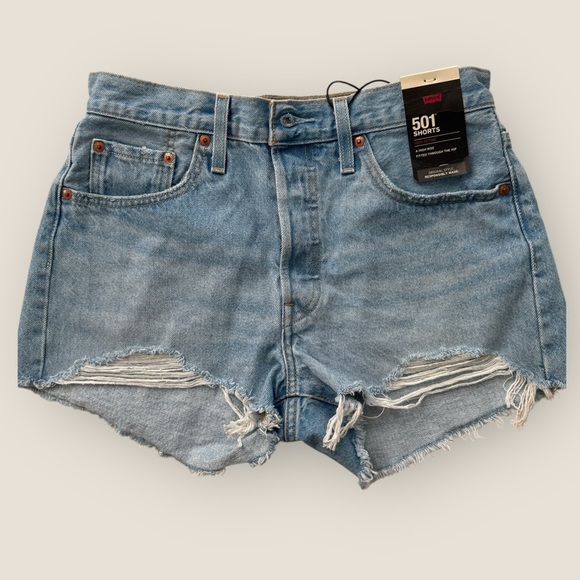 Levi’s | 501 High Rise Distressed Denim Shorts | Size 28 NWT - Picture 2 of 8